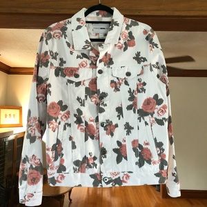 Men’s Fashion Nova White Denim Jacket Flower Print